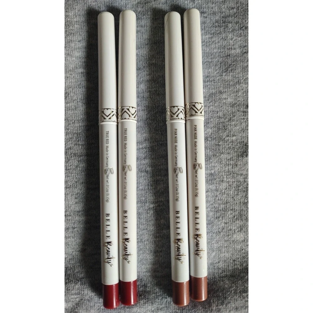 Belle Beauty Kisser Fixer Lip Liner Set Of 4 - 2 Pink Nude 2 True Red Bundle